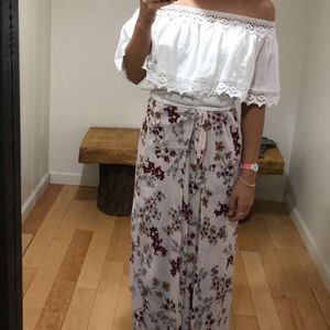 White lace off the shoulder crop top